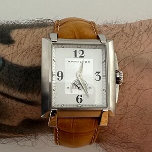 Hamilton Silver Watch with Tan Leather Band